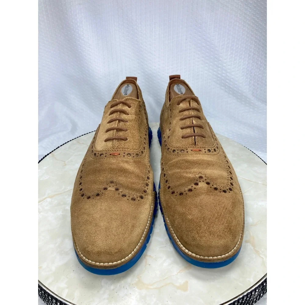Cole Haan Zerogrand Suede Wingtip Oxfords Shoes Mens Sz 10.5 Tan Brogue Preppy